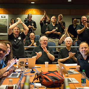 Part of the New Horizons team celebrating the spacecraft's flyby of Pluto.